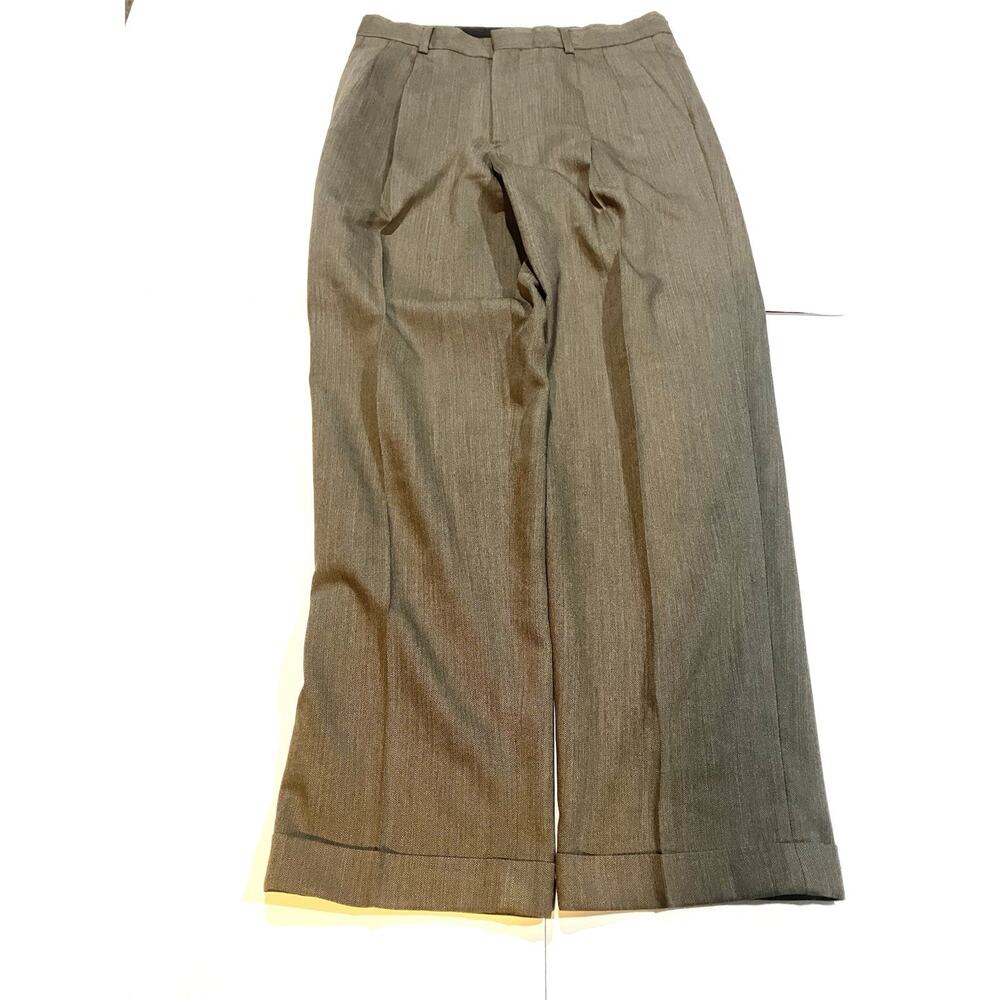 Vintage J.Crew Dress Pant Men's 33x32 (Fits 31x31) Tan Wool Blend Pleated Cuffed